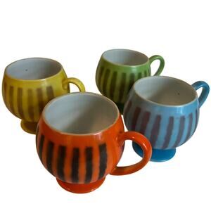 Set of Four(4) MCM Arnart Smug Mugs, Orange Blue Yellow Green